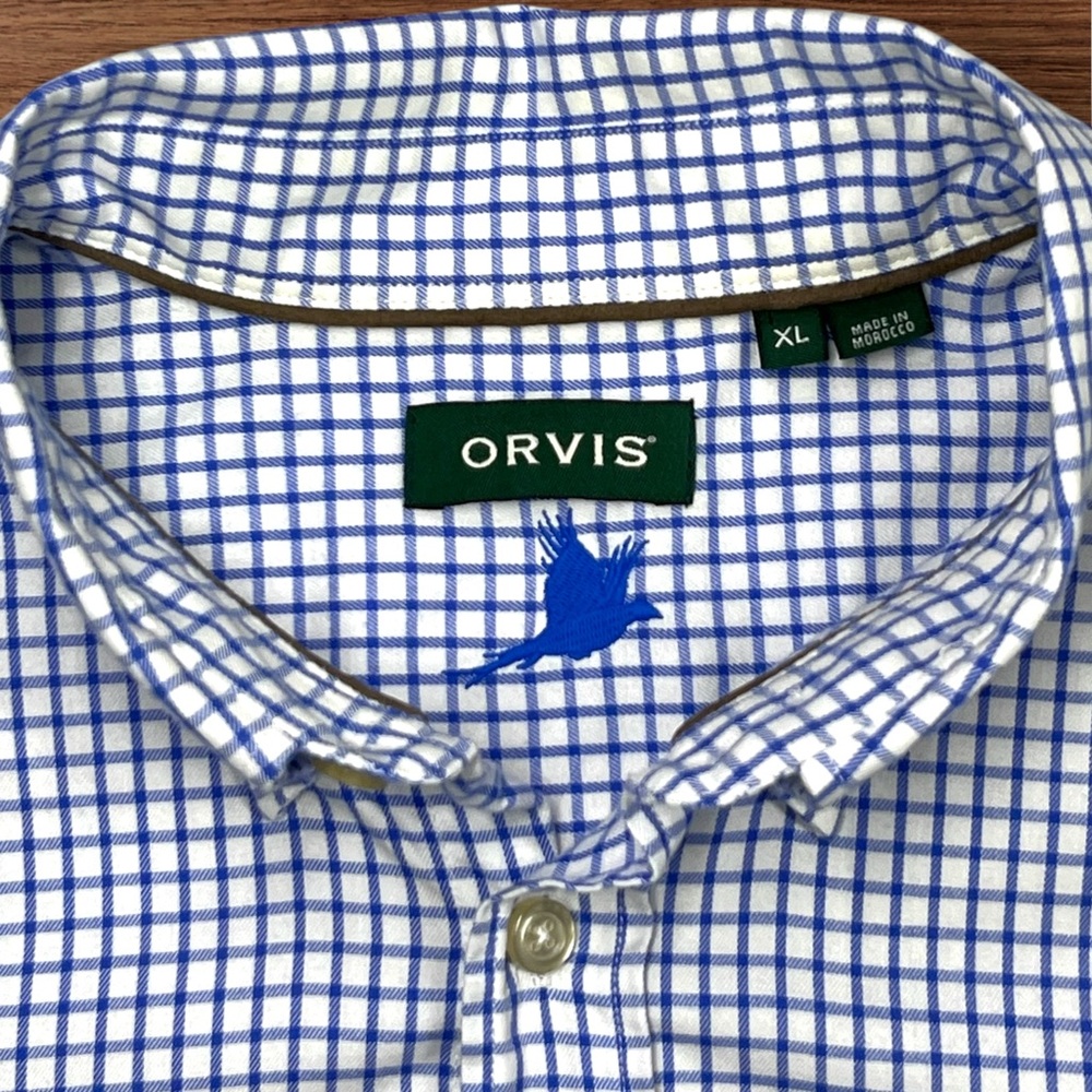 Orvis Men’s White & Blue Check Pattern Long Sleeve Dress Shirt. XL - Picture 4 of 8